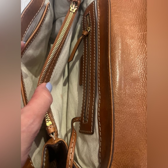 MICHAEL MICHAEL KORS Croc Embossed Brown Leather Handbag Gold Buckle Studs - Picture 9 of 13